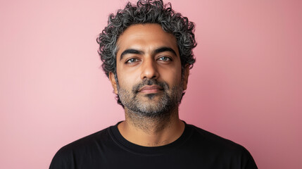 Obraz premium An attractive Indian man in his late thirties with short curly hair and stubble, generative AI