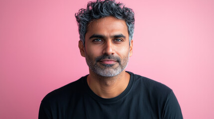 Obraz premium An attractive Indian man in his late thirties with short curly hair and stubble, generative AI