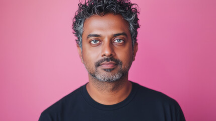 Obraz premium An attractive Indian man in his late thirties with short curly hair and stubble, generative AI