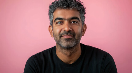 Fototapeta premium An attractive Indian man in his late thirties with short curly hair and stubble, generative AI