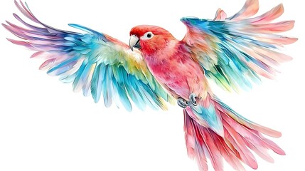 Fototapeta premium Vibrant Parrot in Flight Colorful Wings Tropical Bird Artistic Feathers