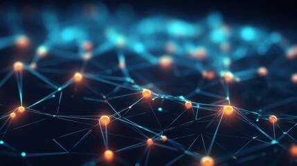 Digital Network with Interconnected Nodes and Lines, Futuristic Abstract