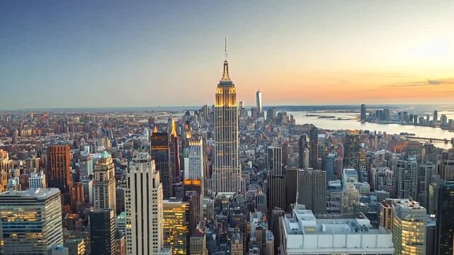 New York City Manhattan downtown buildings skyline aerial