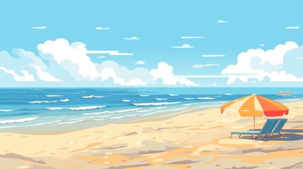 Stylized beach landscape depicting relaxation and serene coastal scene