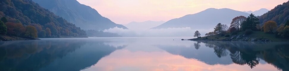Obraz premium Crisp morning mist over Wastwater, clear reflection, dawn, travel, wastwater