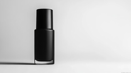 Obraz premium A single bottle of black nail polish stands on a white surface