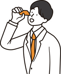 風邪薬を飲むビジネスマンの上半身のシンプルなイラスト素材