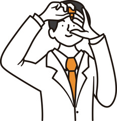 目薬をさすビジネスマンの上半身のシンプルなイラスト素材