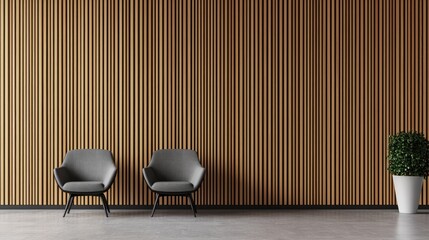Modern Interior Design: Two Grey Chairs Against a Wooden Wall
