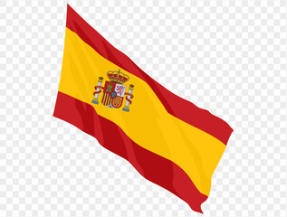 Waving Spain flag isolated on transparent PNG background. Perfect for designs, presentations, or digital projects, showcasing the iconic red and yellow flag symbolizing Spain's heritage and unity