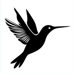 Fototapeta premium Hummingbird Silhouette Art: Elegant Black Bird in Flight, Minimalist Wildlife Design