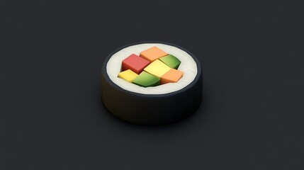 Colorful Sushi Roll on Dark Background, Food Illustration