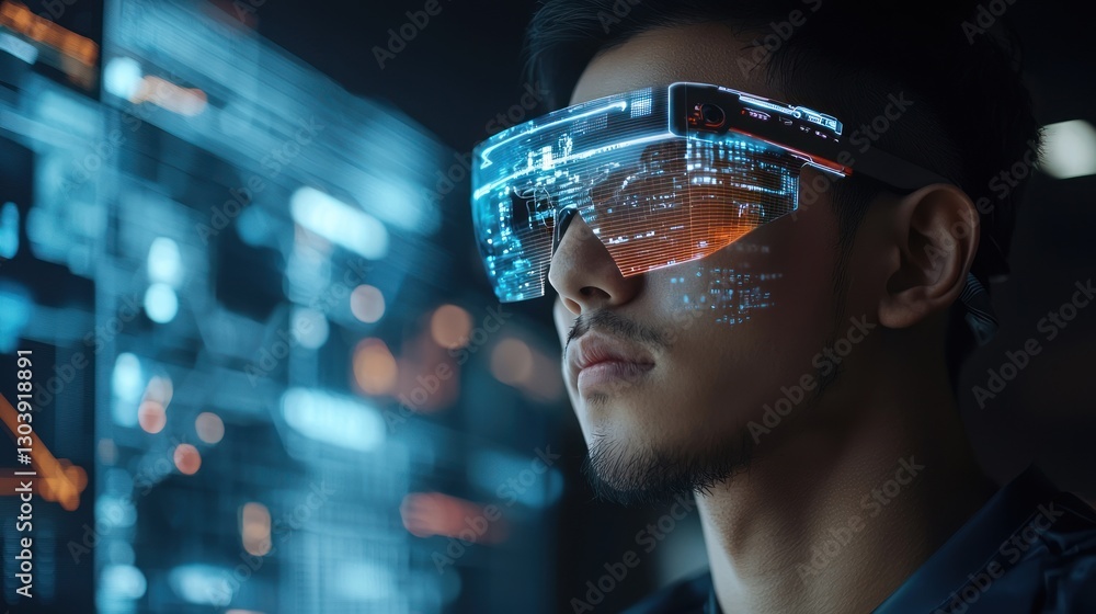 Poster futuristic tech: a man exploring augmented reality