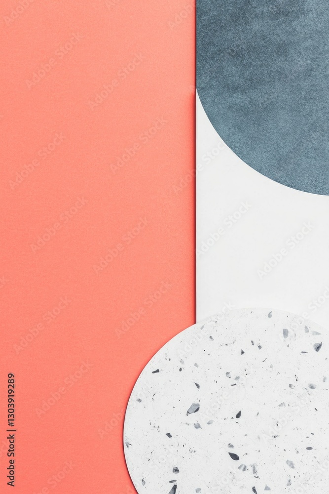 Poster dynamic blend of geometric and organic abstract shapes on vibrant backdrop with ample copy space enc