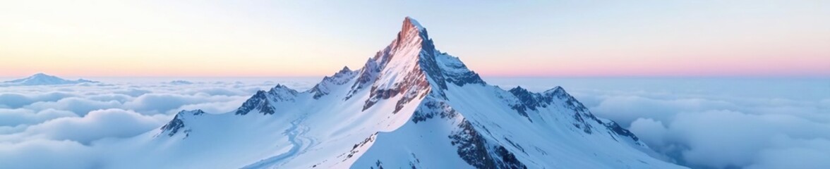 Fototapeta premium A solitary mountain peak rising above an endless snowy expanse, icy peak