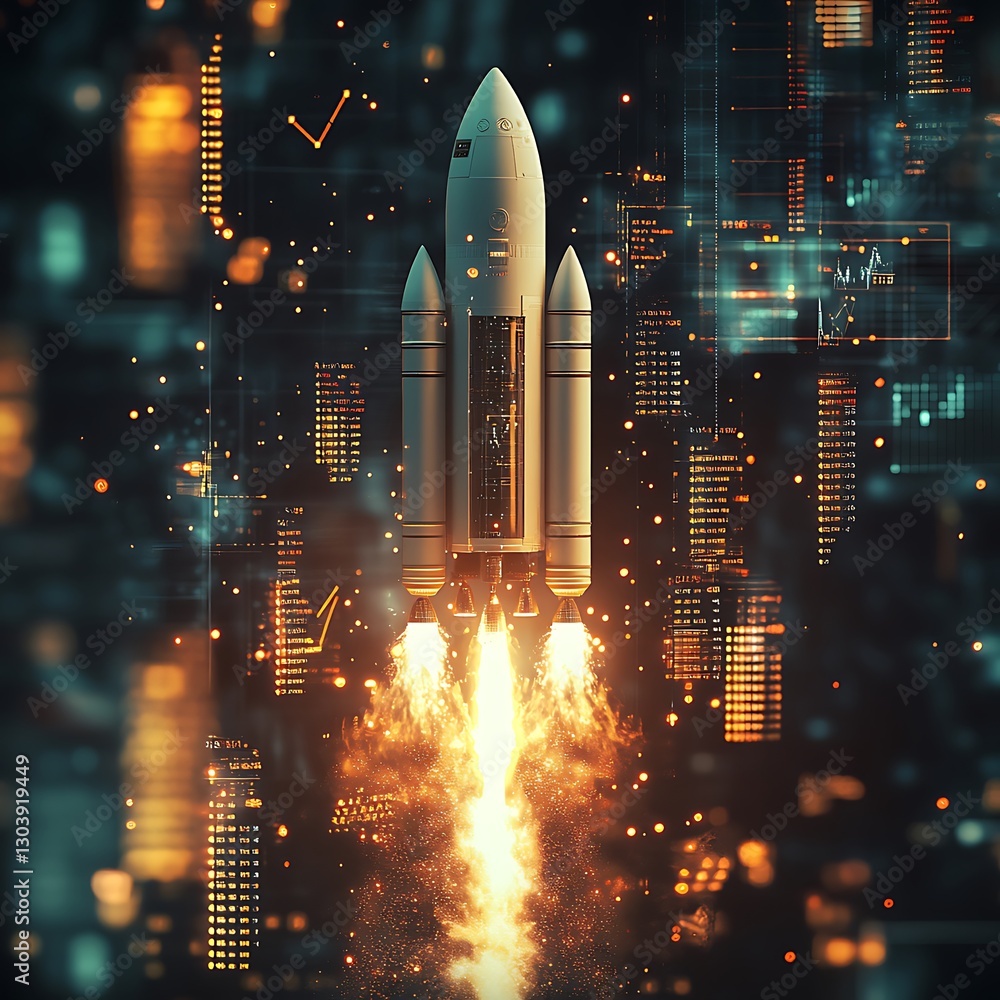 Poster rocket launch digital data stream innovation