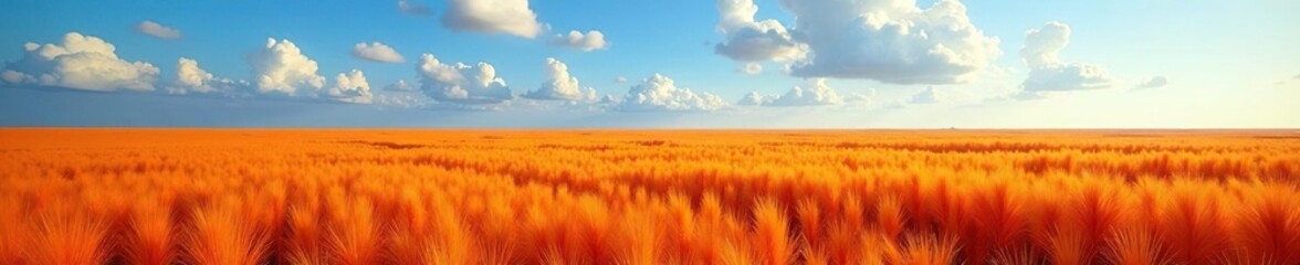 Obraz premium Vast sea of orange sedge stretches towards sky, nature, field