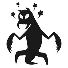 Cute Halloween Monster on White Background. Vector Silhouette.