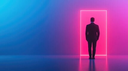 Fototapeta premium lone sales professional silhouetted against vibrant neon color background