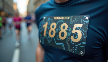 Marathon runner bib number close-up for event promotion and education