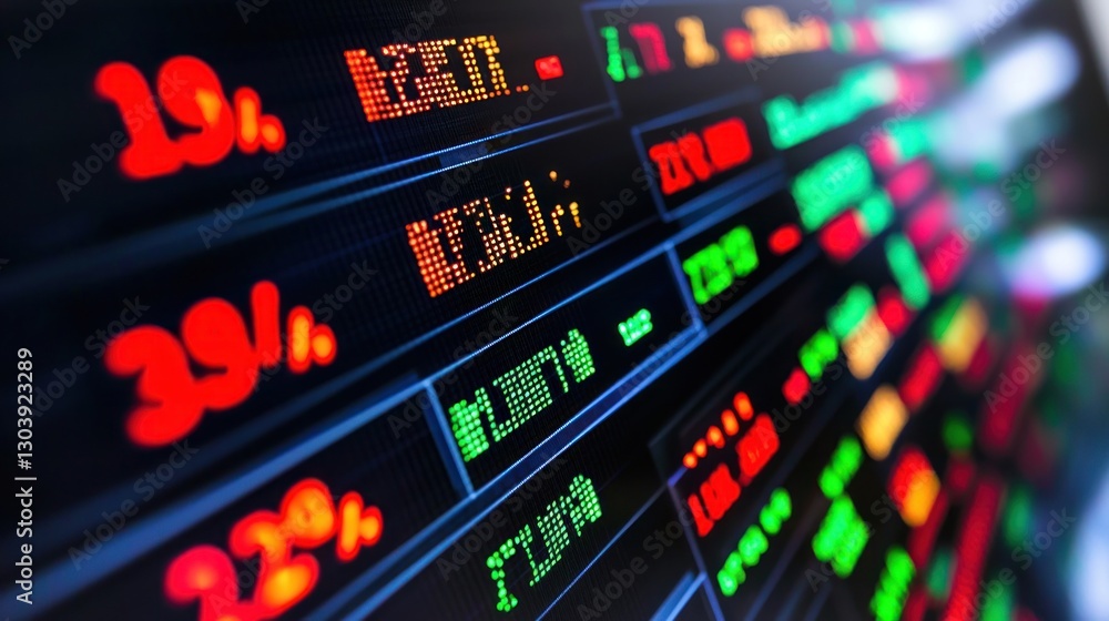 Poster dynamic stock market data display: a close-up view of fluctuating financial indicators