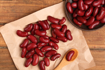 set of red beans on light paper background