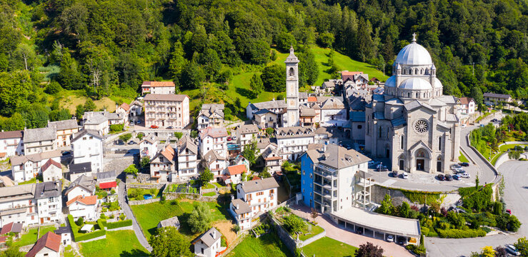 Aerial view of the Cristo Re Church in Messina at sunny day, Italy
