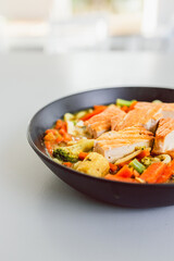green curry vegetable noodles with pan-fried tofu, healthy  Asian food