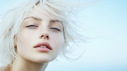 Naklejka premium Serene Beauty: A Portrait of a Woman with Platinum Blonde Hair