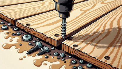 Angled view of deck board installation process for DIY construction tutorials and home improvement websites