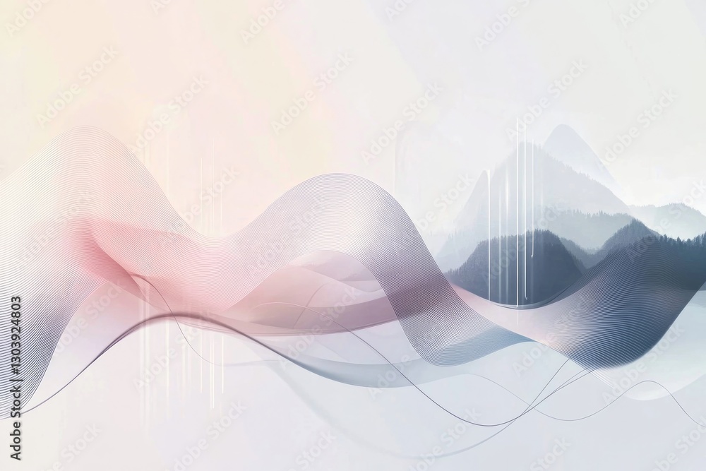 Poster modern abstract design illustrating convergence of nature and technology through fluid lines and sha