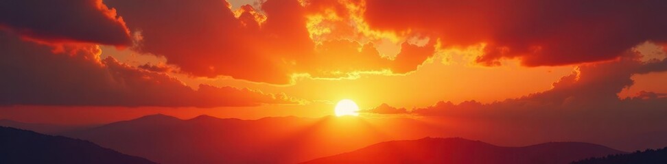 Fototapeta premium Fiery sunset, dramatic clouds ablaze, deep orange hues, breathtaking, cloud formations, nature
