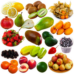 Set of many species of fruits. Isolated over white background.