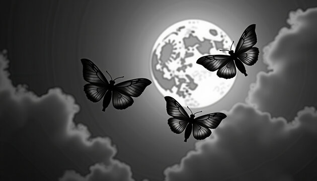 Dark Moths Circling Bright Moon for Gothic Websites and Halloween Promotional Materials