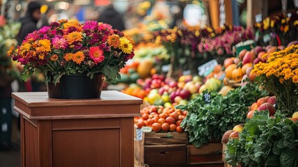 Vibrant Autumn Market Flowers and Produce
