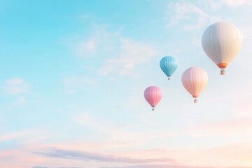 Naklejka premium serene and vibrant design illustration of colorful hot air balloons ascending gently across tranquil sky balloons gracefully