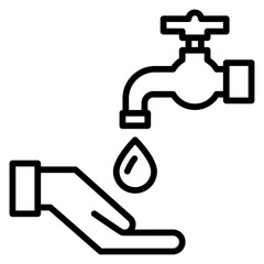 Washing Hands Under Faucet with Water Drop Simple Icon Illustration