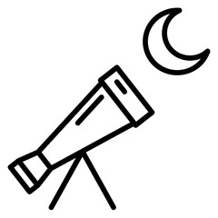 Observing Moon with Telescope Outline Icon for Astronomy and Science