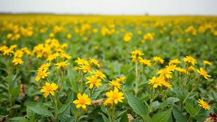 Obraz premium Bright yellow flowers blooming on potato plants in a green field, field, spring