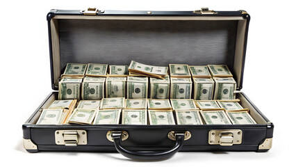An open briefcase filled with cash and financial documents, symbolizing wealth management.