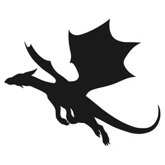 Flying Dragon Silhouette Isolated on White Background.