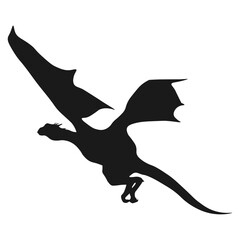 Flying Dragon Silhouette Isolated on White Background.