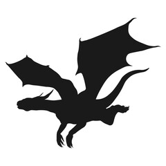 Flying Dragon Silhouette Isolated on White Background.