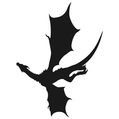 Obraz premium Flying Dragon Silhouette Isolated on White Background.