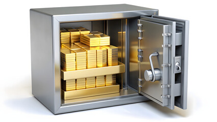 A secure safe containing cash, documents, and gold bars, representing financial security.