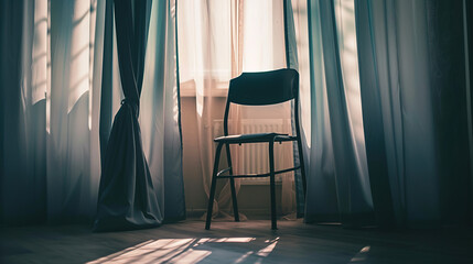 Solitary person sitting on park bench with head bowed, surrounded by barren trees and overcast sky, symbolizing isolation and emotional struggle. Concept of loneliness and mental health.