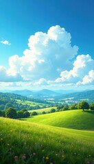Fototapeta premium Soft focus cloudy landscape with a vast blue sky, blue, landscape, soft