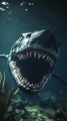 Fototapeta premium A prehistoric Megalodon wallpaper for smartphone