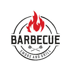grilled food concept design bbq logo with simple fire barbeque food template illustration