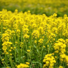 Fototapeta premium Bright yellow oilseed rape flowers blooming in a field, blossom, oilseed rape, yellow